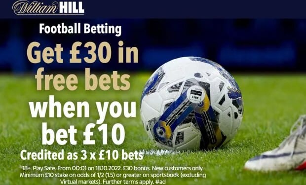 Get £30 in football free bets with William Hill