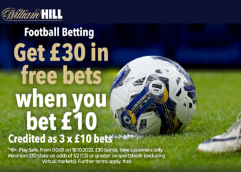 Get Three Lions to score in the first half at EVS with William Hill, plus £30 in free bets