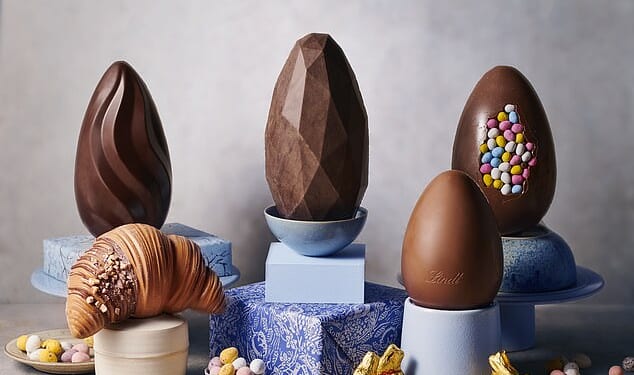 Some 104 chocolate Easter eggs were tasted by the Good Housekeeping Institute as part of its taste test, with Lindt (second from left) and Sainsbury's (top far left) earning the highest scores