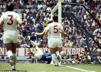 England lost 1-0 to eventual winners Brazil , but the match is remembered for Banks’s acrobatic display, in which he blocked a downward header from Pele