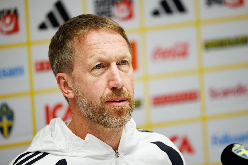 Graham Potter speaking during an official press conference for the Sweden national football team.
