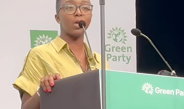 Tope Olawoyin (pictured), a Green councillor candidate, shared a post on the day of the Golders Green Jewish ambulance arson attacks, calling it an 'inside job' and said she could 'say with almost absolute certainty that the men arrested are white, probably even Jewish'
