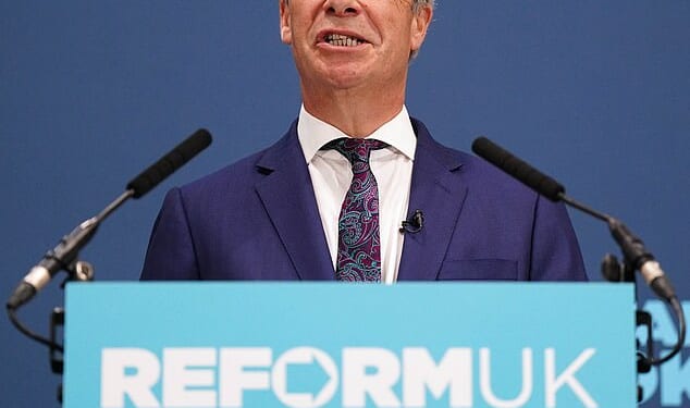 Reform UK leader Nigel Farage pictured speaking at a press conference last month