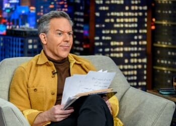 Greg Gutfeld appears during Former 2024 presidential candidate Vivek Ramaswamy's visit to "Gutfeld!" at Fox News Channel Studios on Jan. 22, 2024, in New York City.