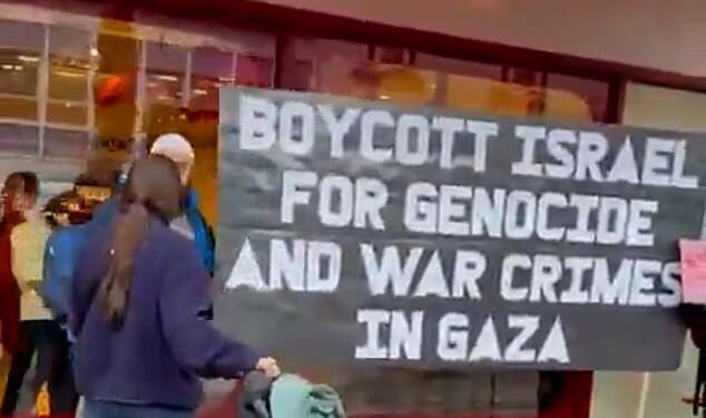 A Gail's in Archway, north London, pictured after it was attacked by vandals. A Guardian opinion piece prompted outrage after it described the opening of the shop as an 'act of heavy-handed high-street aggression' against a Palestinian