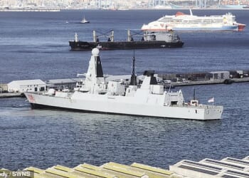 HMS Dragon was seen moored in Gibraltar yesterday, some 2,200 miles away from its intended target