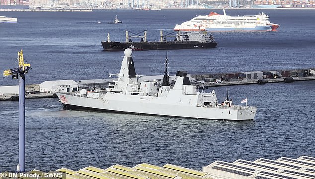 HMS Dragon was seen moored in Gibraltar yesterday, some 2,200 miles away from its intended target