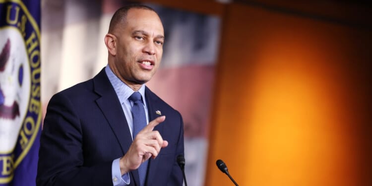 House Minority Leader Hakeem Jeffries speaks to reporters during a news conference in the U.S. Capitol Building on March 3, 2026, in Washington, D.C.