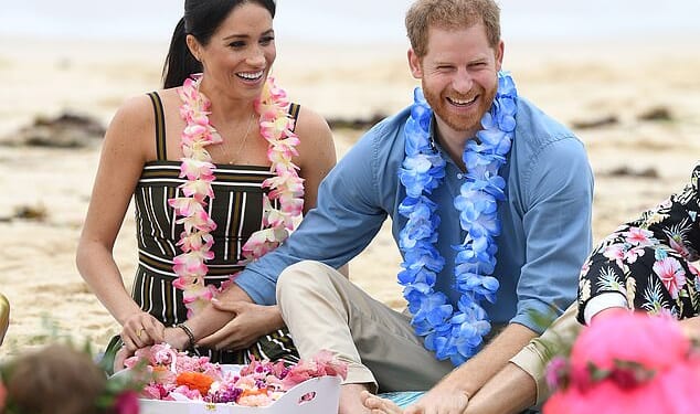 The Duke and Duchess of Sussex are returning to Australia next month - they are pictured here during a previous visit to the country, on Bondi Beach in Sydney in October 2018