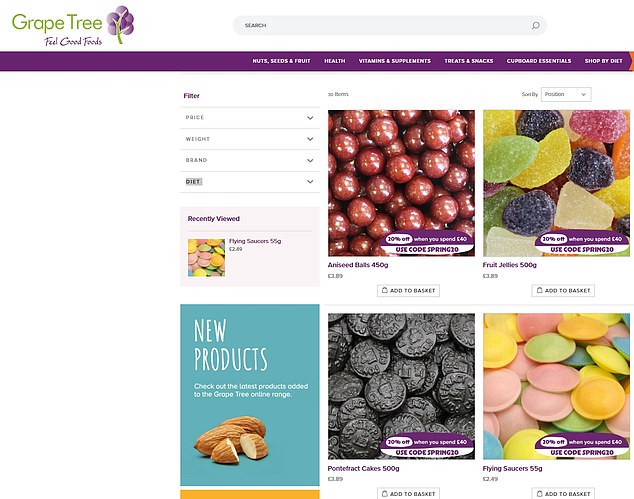 Grape Tree, founded in 2012 and an increasing presence on UK high streets - says it's dedicated to ensuring products 'are the finest natural whole foods' but sells a variety of sugar-laden treats