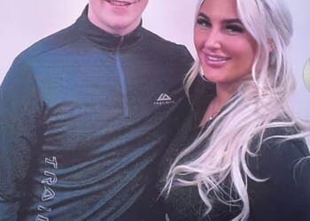 Murderer Taylor Meanley (left) is seen pictured with his 'influencer' girlfriend (right) inside prison