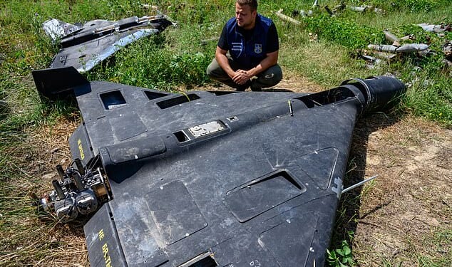 A Russian-made, Iran-designed Shahed-136 drone, known as a Geran-2 in Russia