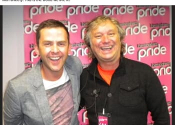 Barry Tomes, who was brought in by Edwards ahead of the Channel 5 docu-drama starring Martin Clunes, said of the decision to fire the BBC DJ (pictured together at Birmingham Pride) from Radio 2: 'This is the world we live in'
