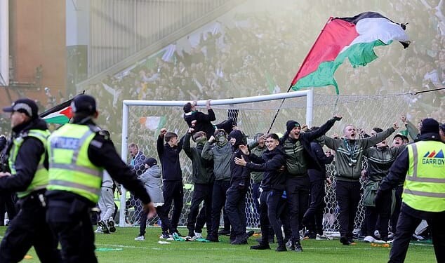 The disgraceful scenes started when Celtic fans spilled on to the pitch after their team's win