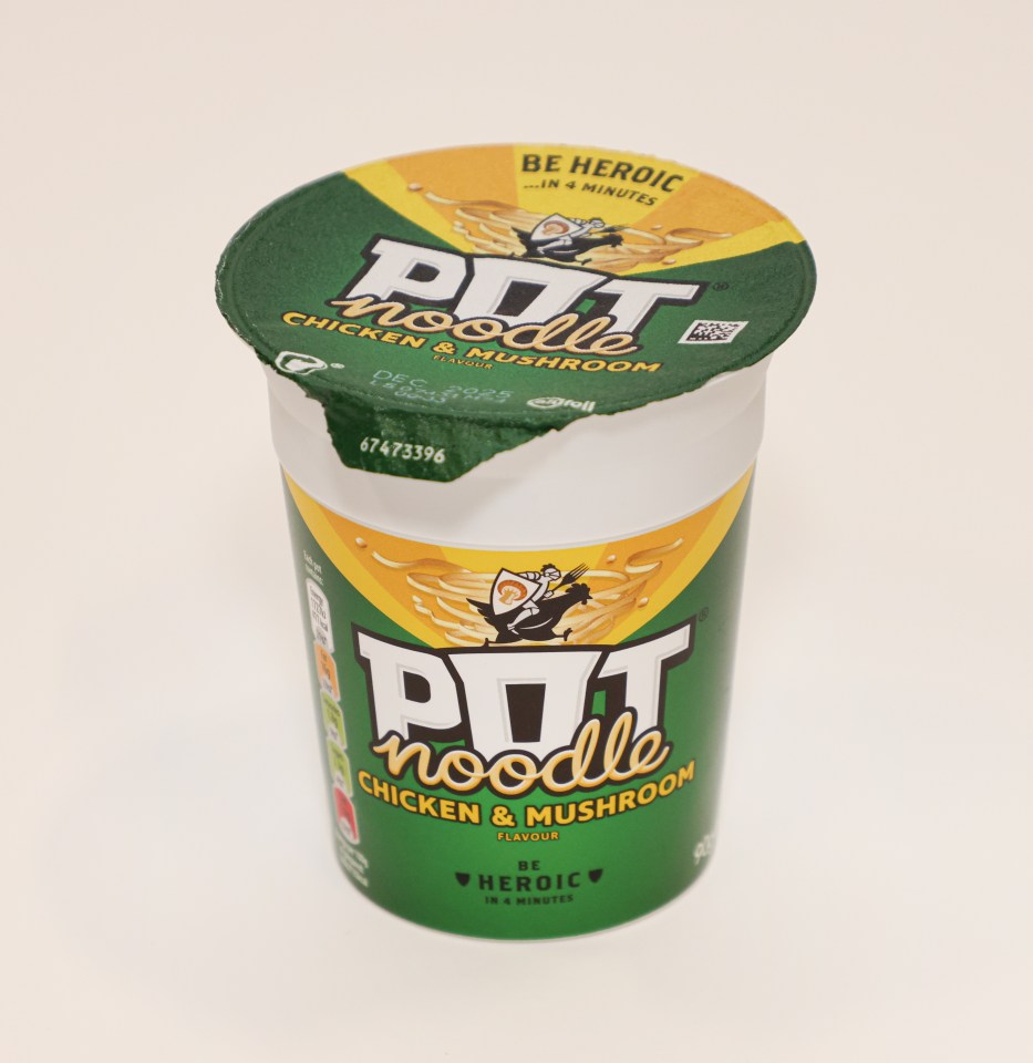 A Pot Noodle in Chicken & Mushroom flavour.