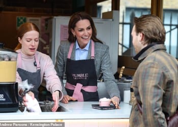 The Prince and Princess of Wales at dessert firm Humble Crumble at Borough Market today