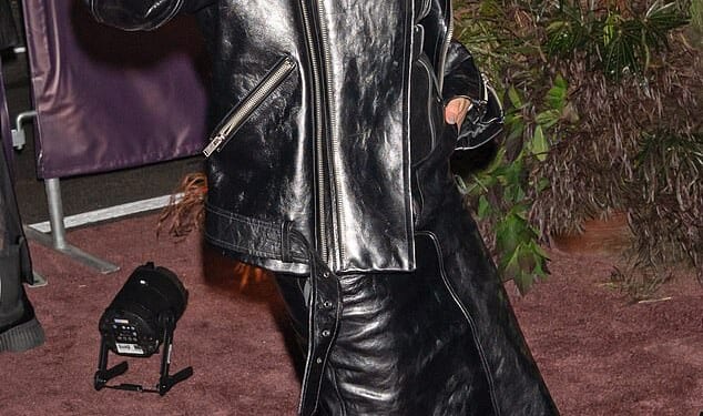 There only rule when it comes to leather is don't, unless you're prepared to do it differently - no more of the kind of leather trousers or jacket you'd wear at a rock gig (Hailey Bieber pictured)