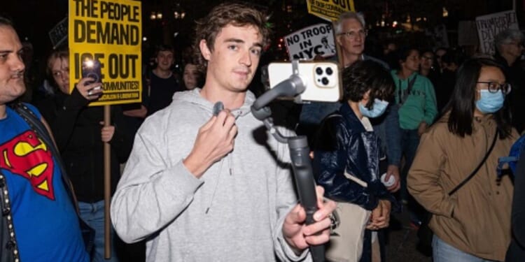 Investigative Journalist Nick Shirley recording anti-ICE protesters in New York City on Oct. 22, 2025.