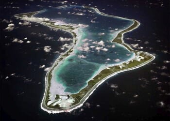 Reports of Iranian missiles targeting the Diego Garcia military base, pictured above, in the Indian Ocean surfaced on Friday evening