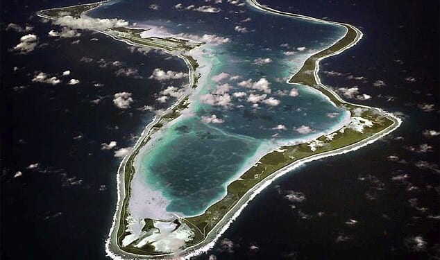 Reports of Iranian missiles targeting the Diego Garcia military base, pictured above, in the Indian Ocean surfaced on Friday evening