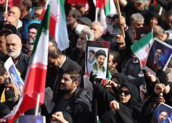 Iranians gather at Enqelab Square to show support for the newly appointed Supreme Leader Ayatollah Mojtaba Khamenei in Tehran