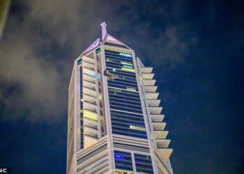 Photographs and footage show smoke rising from the 23 Marina tower, which stands 88-storeys tall and comprises more than 280 units