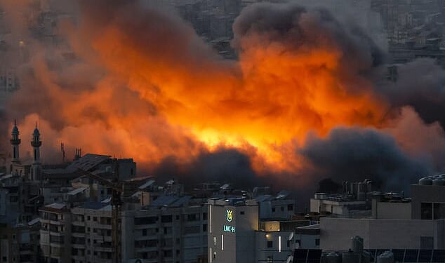 Smoke and flames rise following an Israeli airstrike on Dahieh, in Beirut, South Lebanon on March 6, 2026