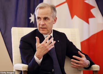 CANBERRA, AUSTRALIA - MARCH 05: Canadian Prime Minister Mark Carney speaks during a visit with Governor-General Sam Mostyn at Government House on March 05, 2026 in Canberra, Australia. Carney is in Australia to discuss trade and other matters. (Photo by Hilary Wardhaugh/Getty Images)