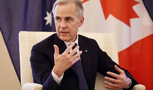CANBERRA, AUSTRALIA - MARCH 05: Canadian Prime Minister Mark Carney speaks during a visit with Governor-General Sam Mostyn at Government House on March 05, 2026 in Canberra, Australia. Carney is in Australia to discuss trade and other matters. (Photo by Hilary Wardhaugh/Getty Images)