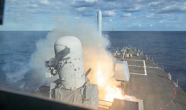 Arleigh Burke-class guided-missile destroyer USS Bulkeley (DDG 84) fires a Tomahawk Land Attack Missile (TLAM) during operations in support of Operation Epic Fury