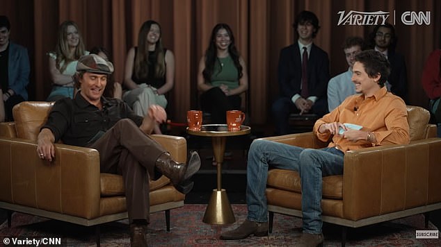 The 30-year-old Marty Supreme star has faced a barrage of backlash after making the controversial remarks during an hour-long Variety/CNN Town Hall with his Interstellar 'father' Matthew McConaughey (L) on February 24