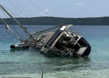 The yacht ran aground after a storm swept it towards the shore on Vanuatu's Havvanah Harbour earlier this month