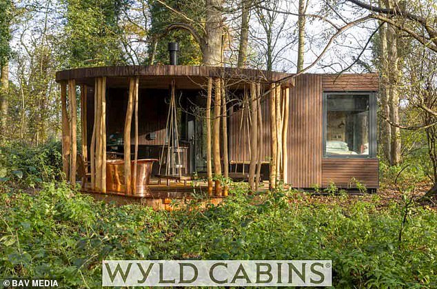 A mock-up image of what the cabins will look on the estate. The 45 tranquil timber cabins nestled in the woods will feature an outdoor copper bath designed to offer guests the chance to 'unwind, digitally detox, and reconnect with nature'