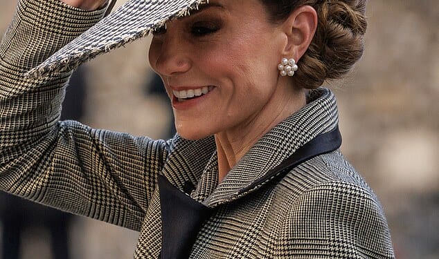 The Princess of Wales was praised for her grace after ferocious gusts of wind threatened a wardrobe malfunction during the Archbishop of Canterbury's historic installation ceremony yesterday