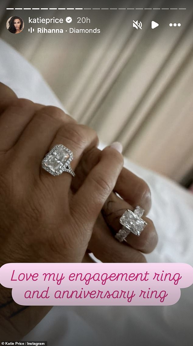 Earlier in the day, Katie was gifted with a huge diamond ring for their one month wedding anniversary