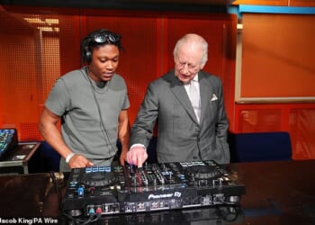 King Charles may have played the piano, trumpet and cello during his university years - but His Majesty struggled to master the 'fade' during a DJing lesson this morning