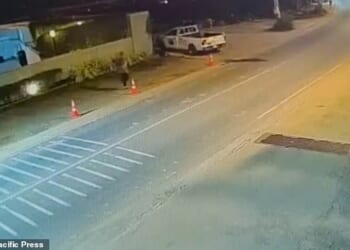 CCTV shows Jordan, top right, running erratically along the road shortly before he was found dead