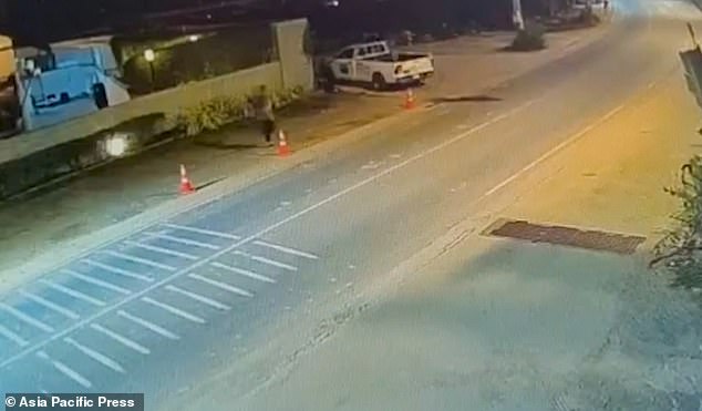 CCTV shows Jordan, top right, running erratically along the road shortly before he was found dead