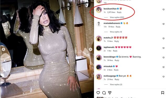 Lewis Hamilton has dropped the biggest sign yet that his romance with Kim Kardashian is the real deal, as he showed his appreciation for her sizzling Instagram snaps on Monday