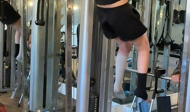 Lindsey Vonn was back in the gym just over a month on from her devastating Olympic crash