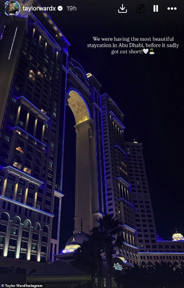 Taylor Ward, who lives in Jeddah, Saudi Arabia, with her footballer husband Riyad Mahrez, was holidaying in Abu Dhabi before it got cut short by the strikes