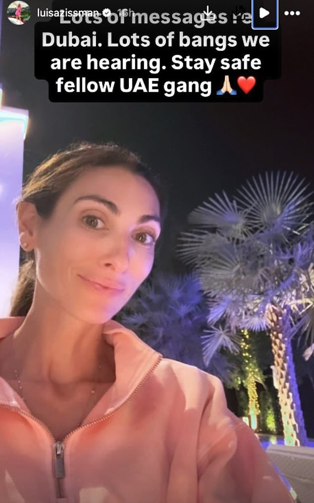 Luisa Zissman has said she was forced to retreat to her basement in Dubai after hearing four massive explosions while out at the park with her children