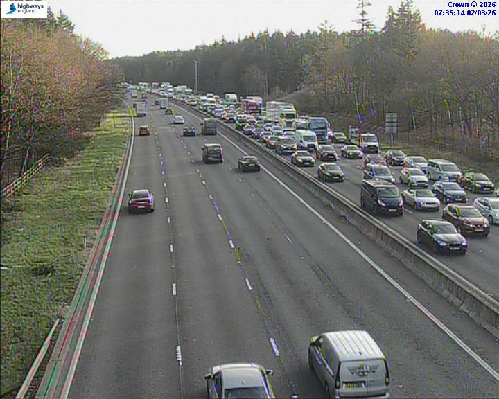 Traffic jam on a multi-lane highway.