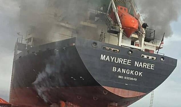 At least three tankers have now been hit by ¿unknown projectiles¿, including a Thai-flagged cargo ship which was hit with Iranian missiles on March 11