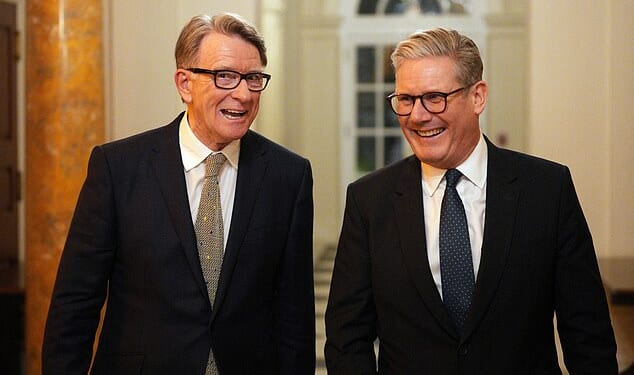 Sir Keir with Mandelson during a welcome reception at the US ambassador's residence on February 26, 2025 in Washington DC. It emerged this week that Sir Keir Starmer did not personally speak to Mandelson before his appointment