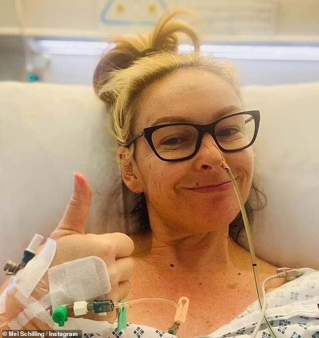 Mel was diagnosed with colon cancer in 2023, and received treatment including chemotherapy in the UK whilst she filmed a series of MAFS UK; Pictured during treatment in December 2023