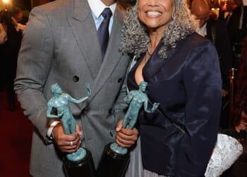 Michael B. Jordan planted a kiss on his proud mother Donna's head as he celebrated his surprise win at the Actor Awards in Los Angeles on Sunday
