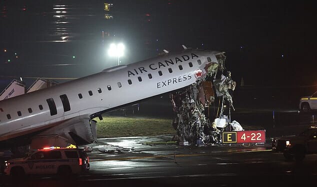 An Air Canada Express plane collided with a Port Authority vehicle on Sunday night on Runway 4 of LaGuardia Airport. The cockpit suffered severe damage