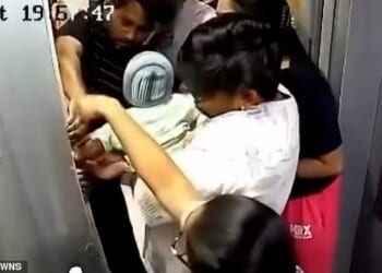 CCTV footage captured the terrifying moment a baby's arm got stick in the door of a lift in a housing society in Pune, Maharashtra in western India