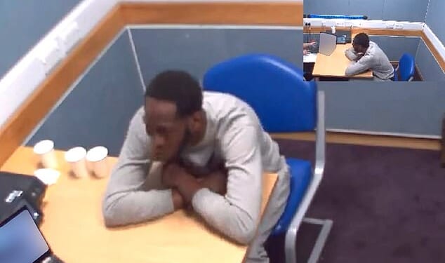 Michael Ahanonu told police he could not remember the killing. He was captured laughing during a police interview (pictured), telling officers: ''If I don’t laugh, I cry.'
